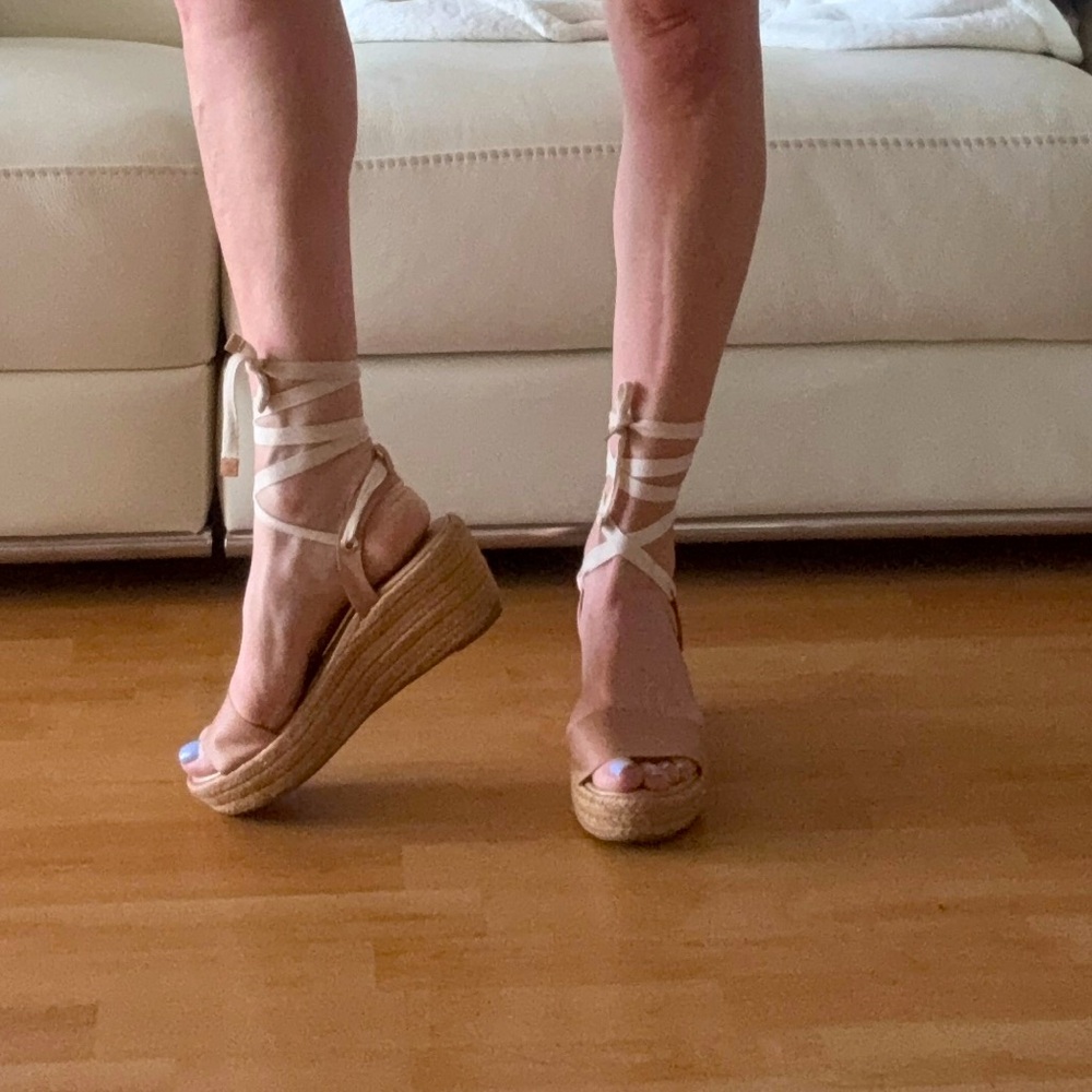 Almazul Tan Wedge Sandals Shoes Wrap Up platform sz8 $200
